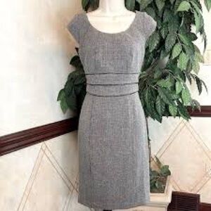 White House Black Market Gray Tweed Sheath Midi Dress Size 12